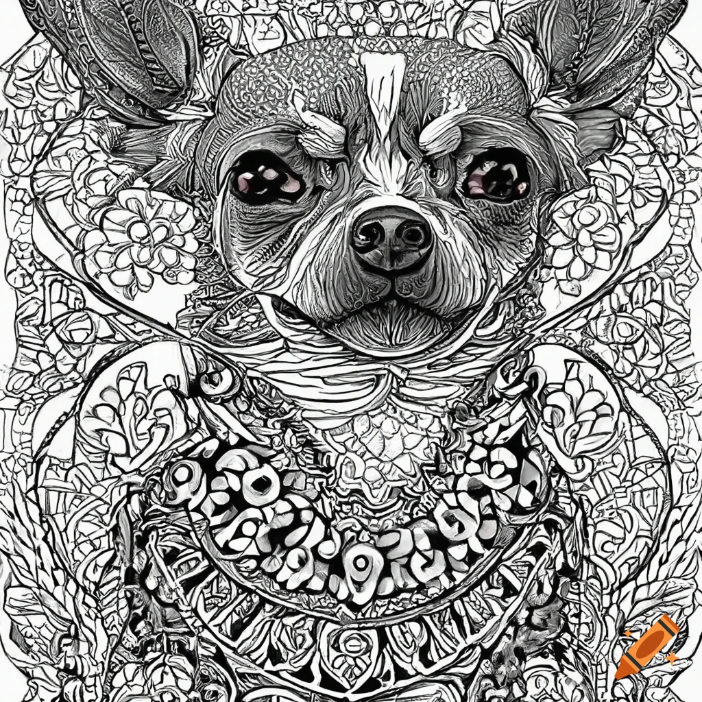 black and white coloring page of a chihuahua dog