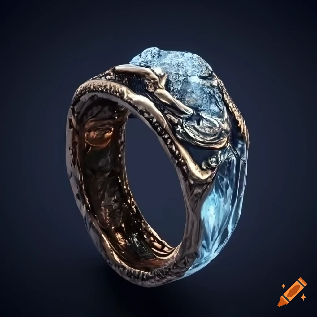 ornate bronze ring with raven insignia