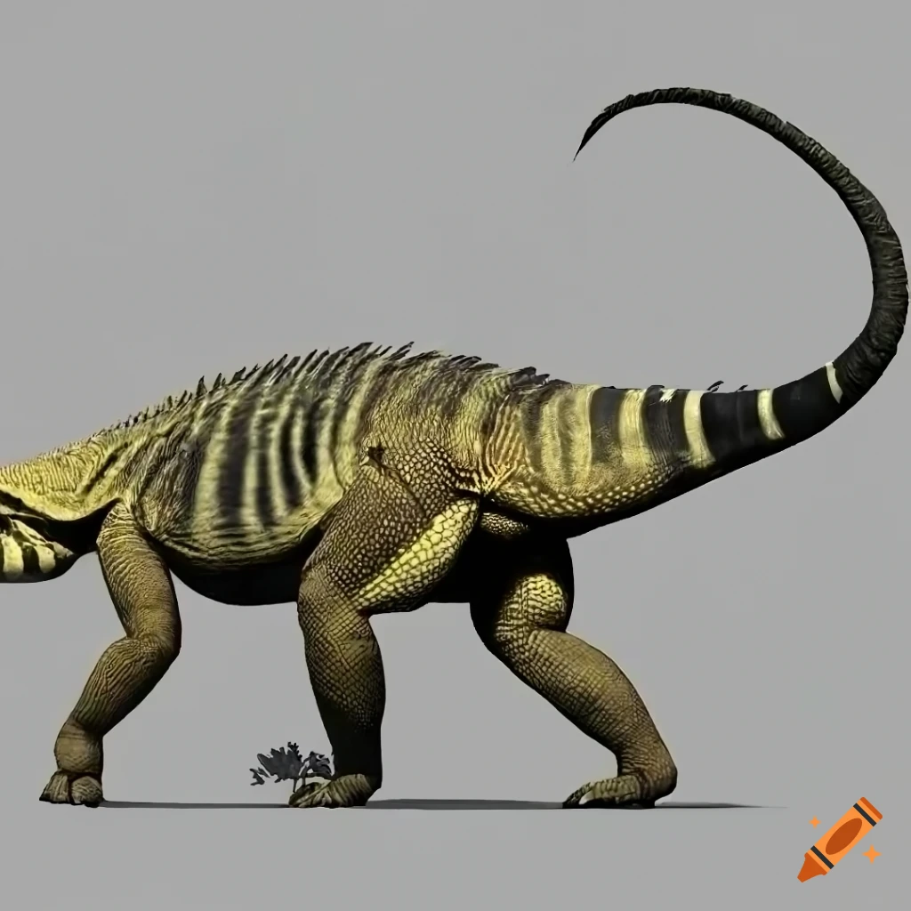 scientific illustration of a striped Iguanodon dinosaur