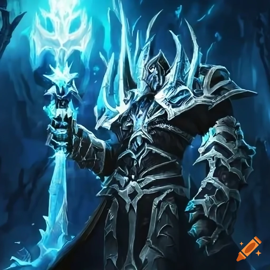 image of the Lich King holding Frostmourne in front of Lordaeron