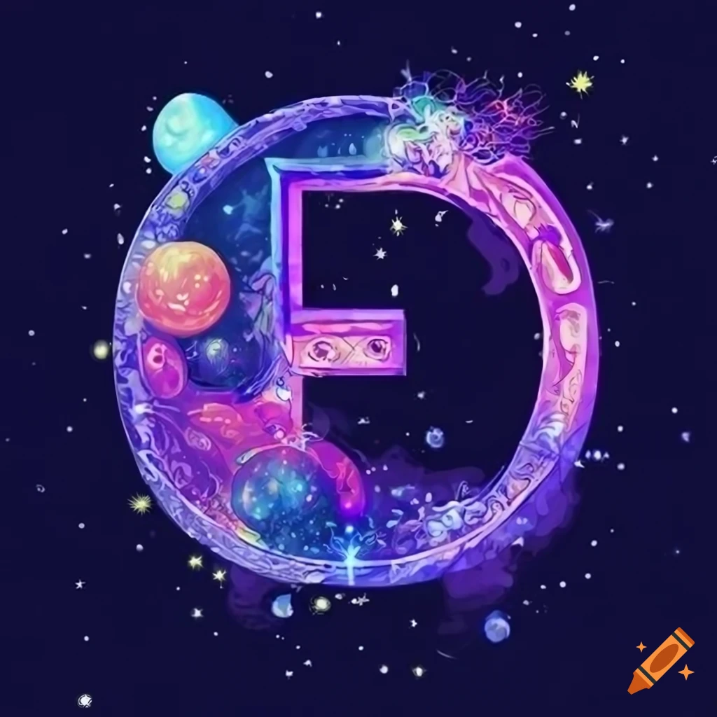 kawaii space art of illuminated letter D