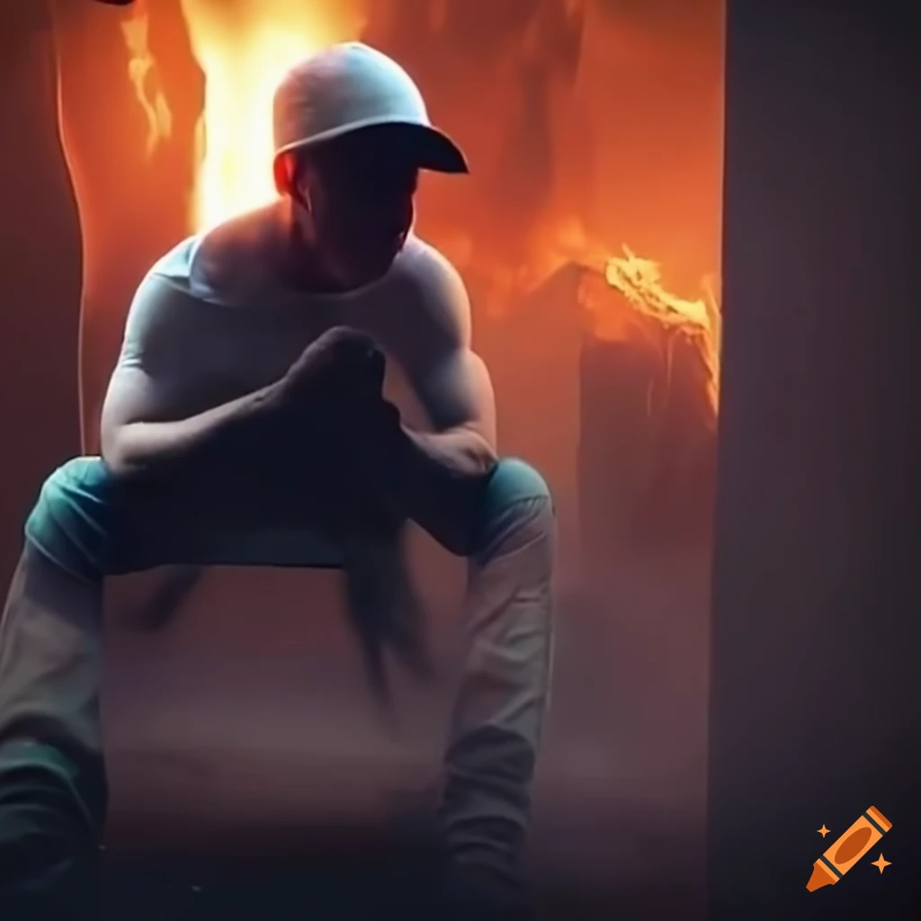 image of a man battling a house fire