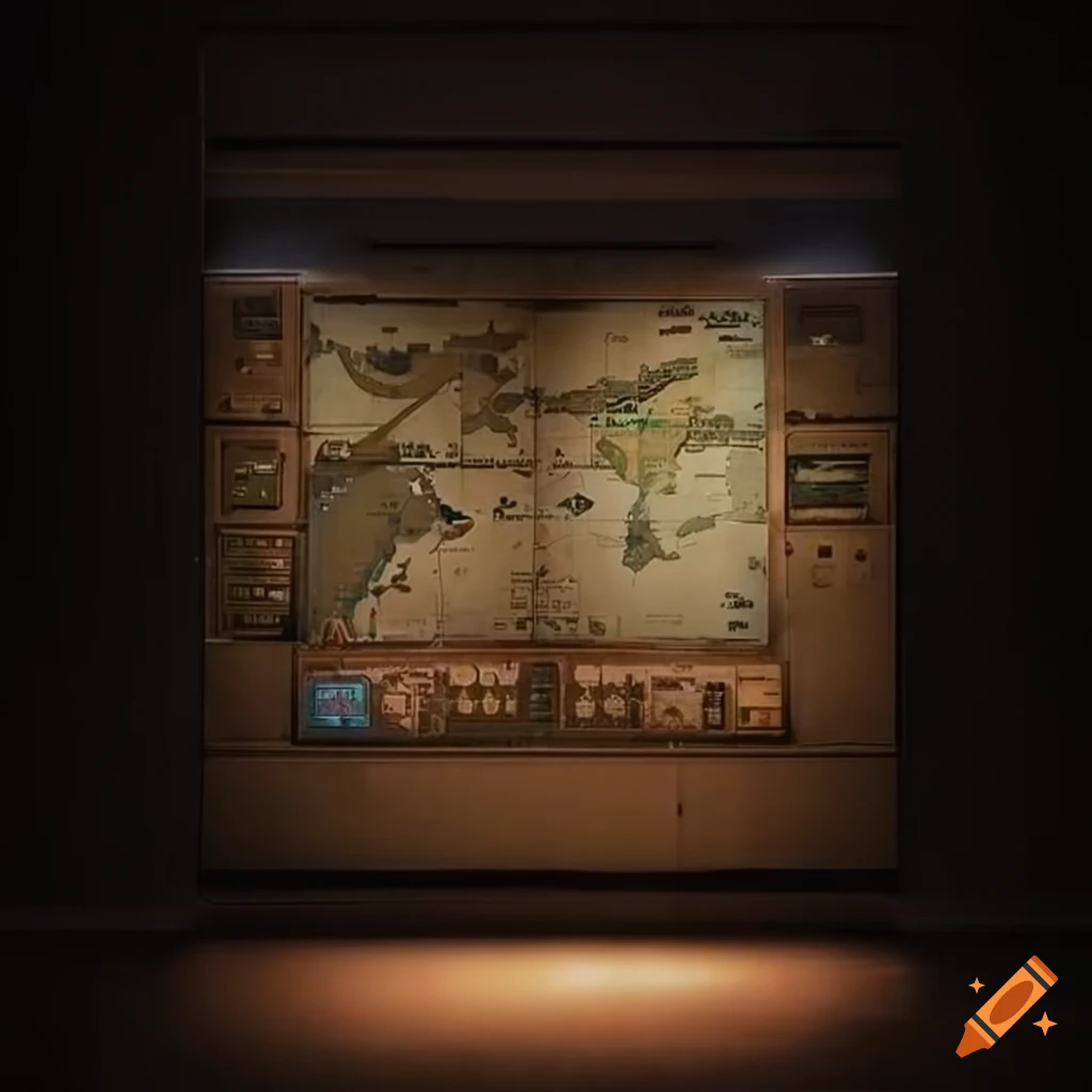 dark control room with computers and map of Egypt