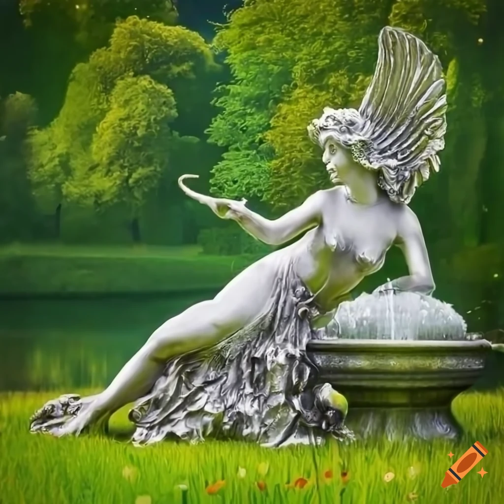 silver statue on a fountain in a Victorian garden