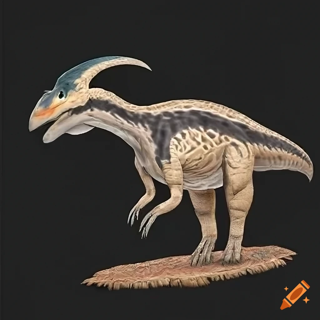 artistic depiction of a striped duckbilled dinosaur