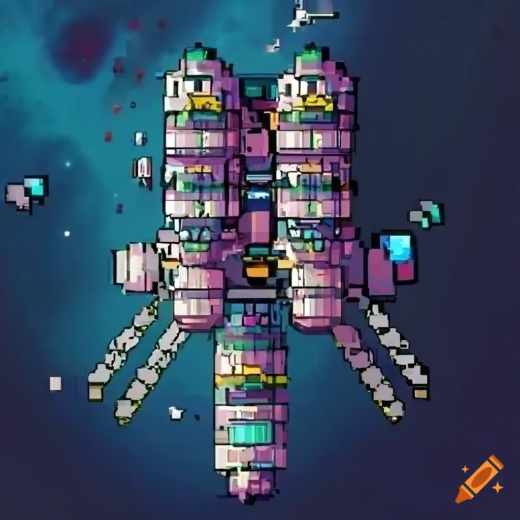 top-down view of a bright space station