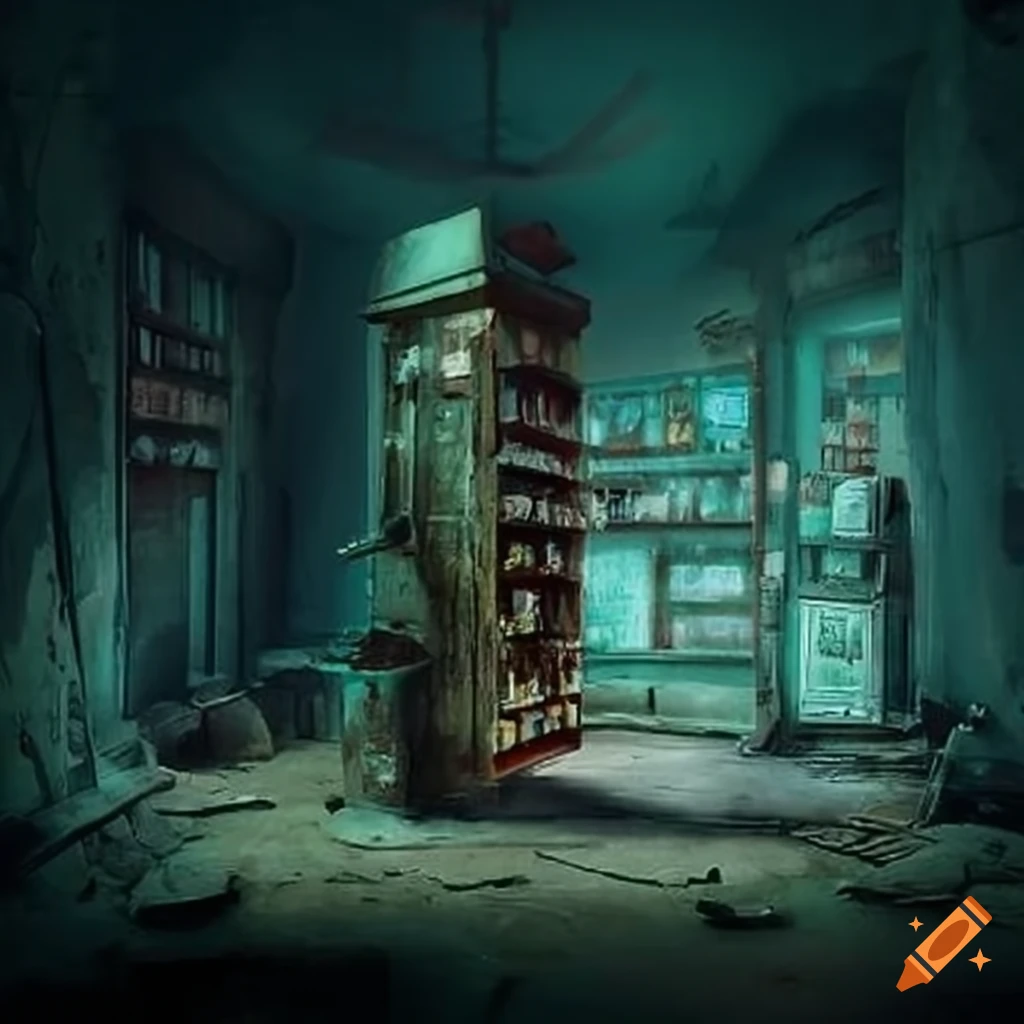 post-apocalyptic pharmacy building