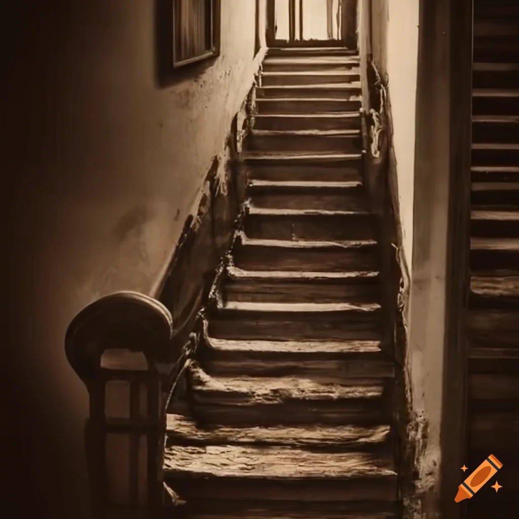 vintage photo of a staircase leading to a cottage