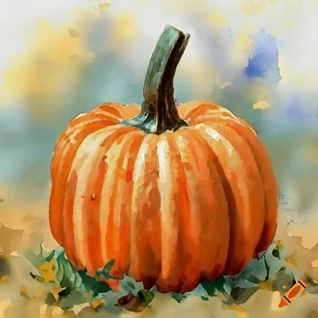 vivid painting of a pumpkin in an autumn landscape