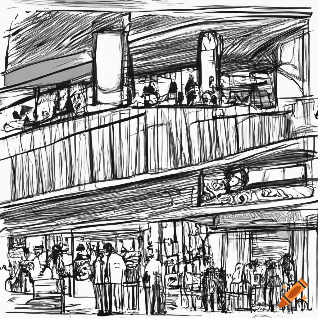 crowded daylight food market at the airport