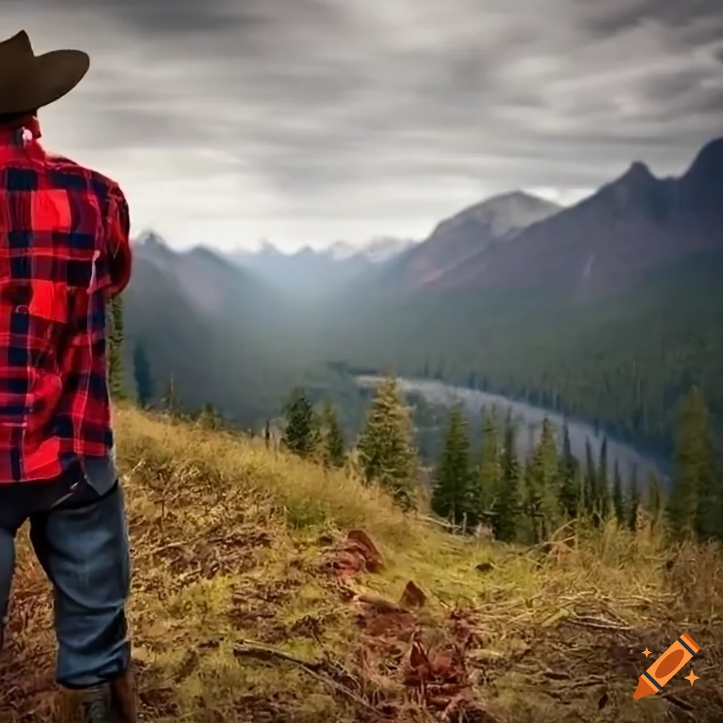 lumberjack looking at the mountain