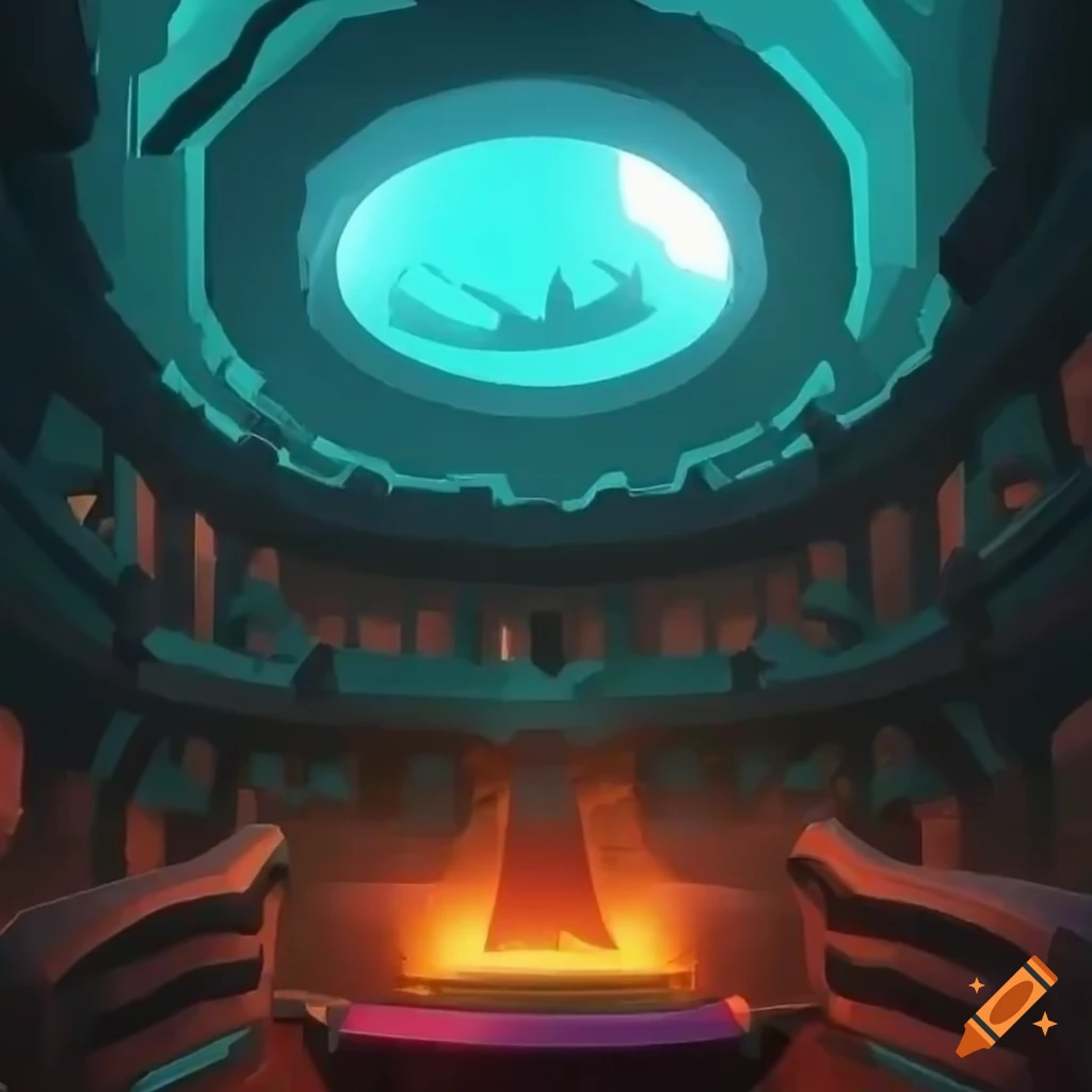 dark-themed interior of a monster battle colosseum