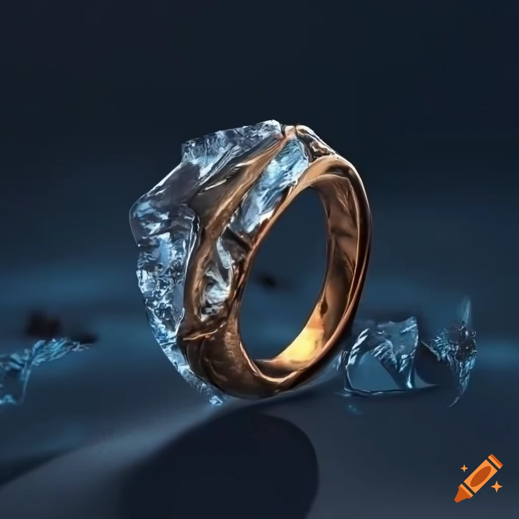 ice-encrusted bronze ring with raven insignia