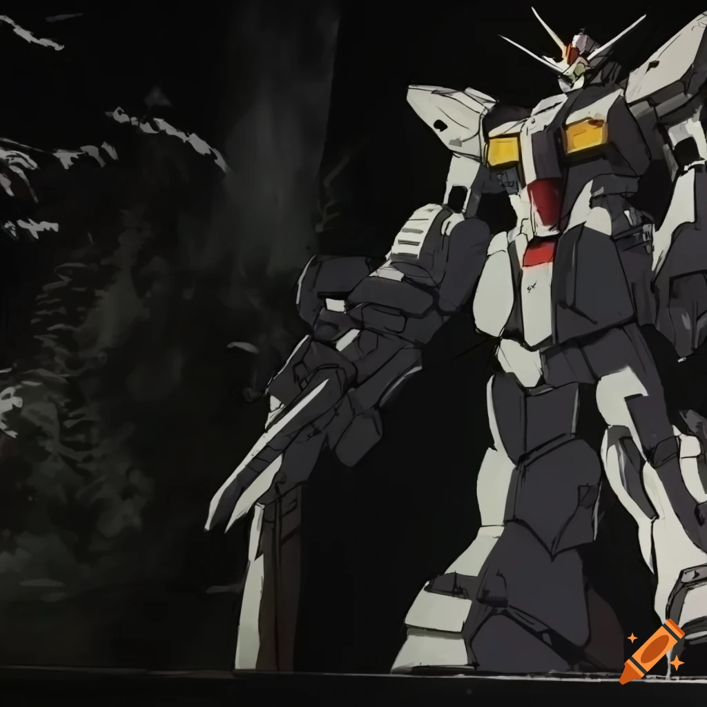 gundam in a dark forest