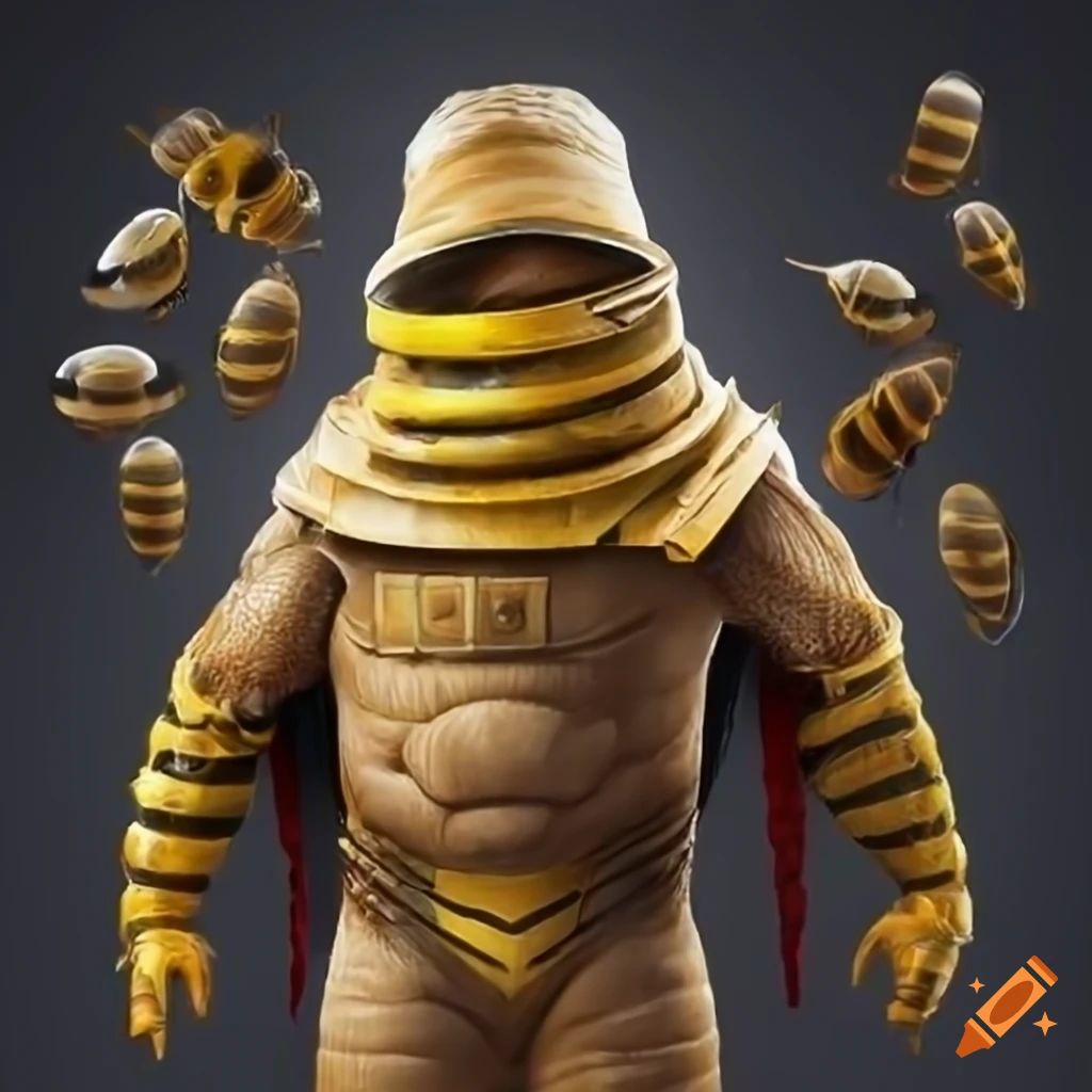 Hyper-realistic illustration of the superhero Bee-Man