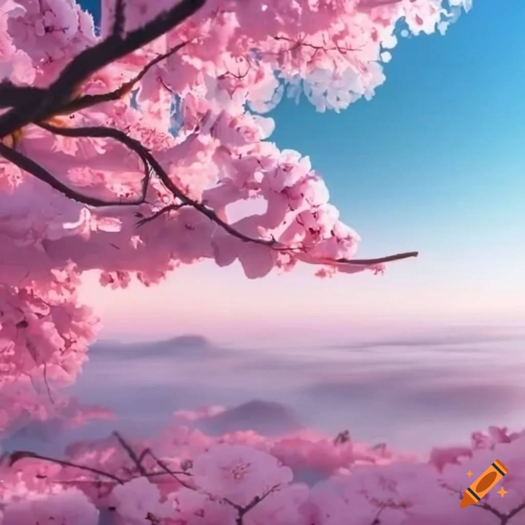 bright sakura landscape in white light