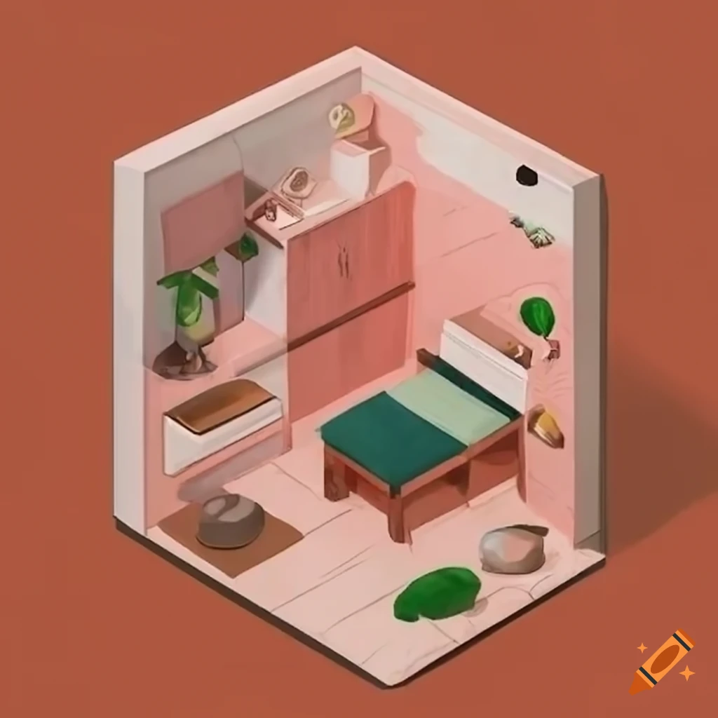 cozy cube room with kitchen and stairs
