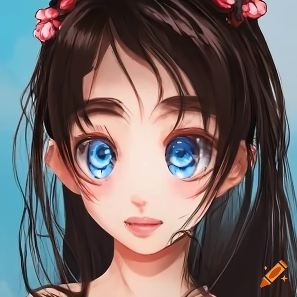 portrait of a blue-eyed oriental teenage girl