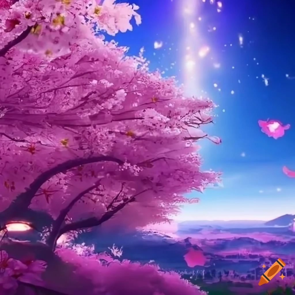 sakura blossoms in a bright and dreamy landscape