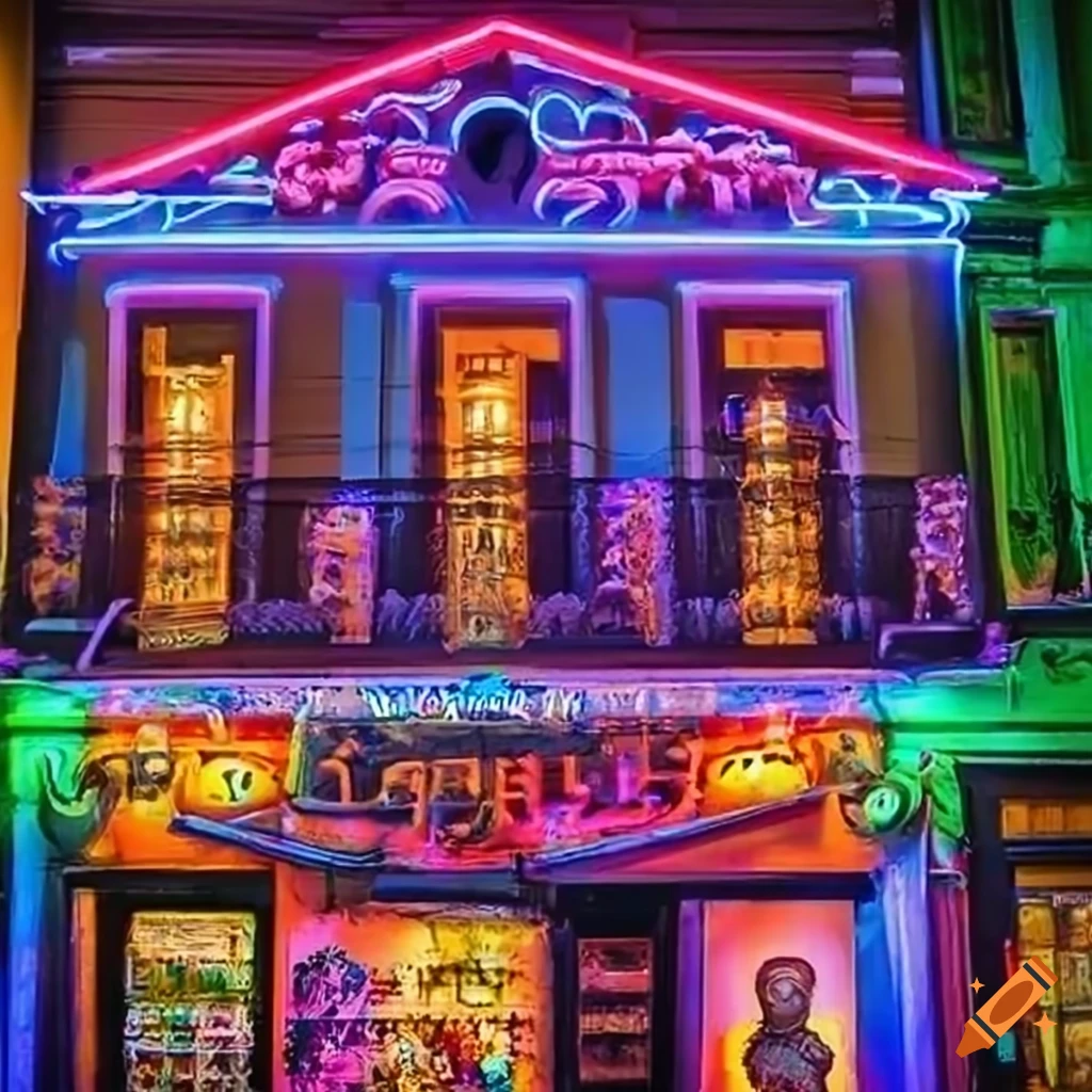 vibrant neon sign at a New Orleans voodoo shop