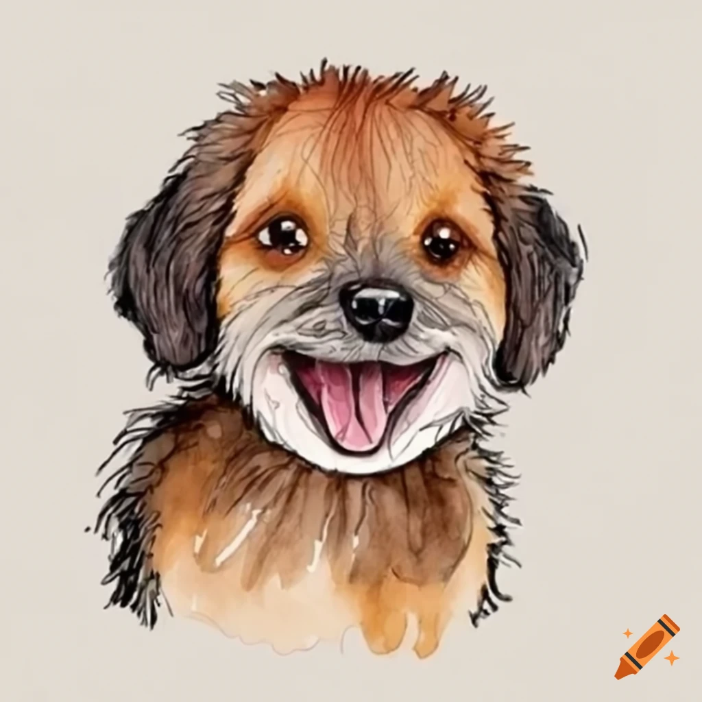 ink drawing of a fluffy dog