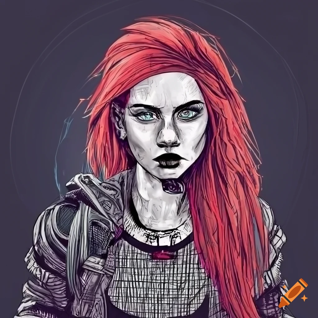 alternative cyberpunk woman with red hair
