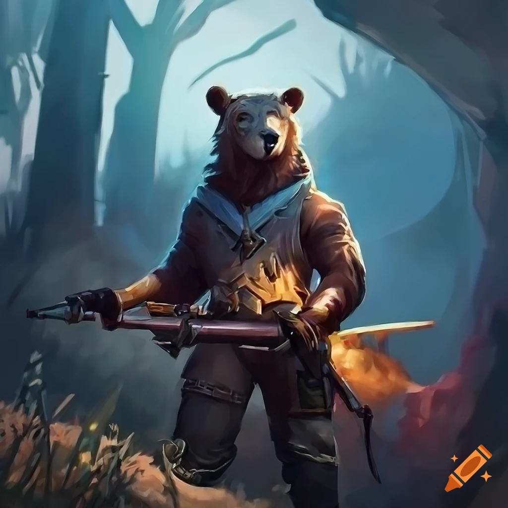 fantasy painting of a brown bear in a dungeon