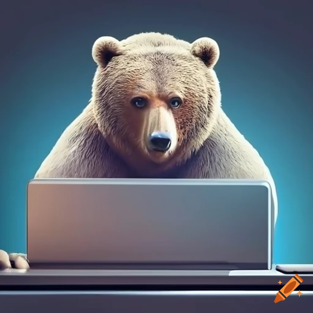 bear working on a computer
