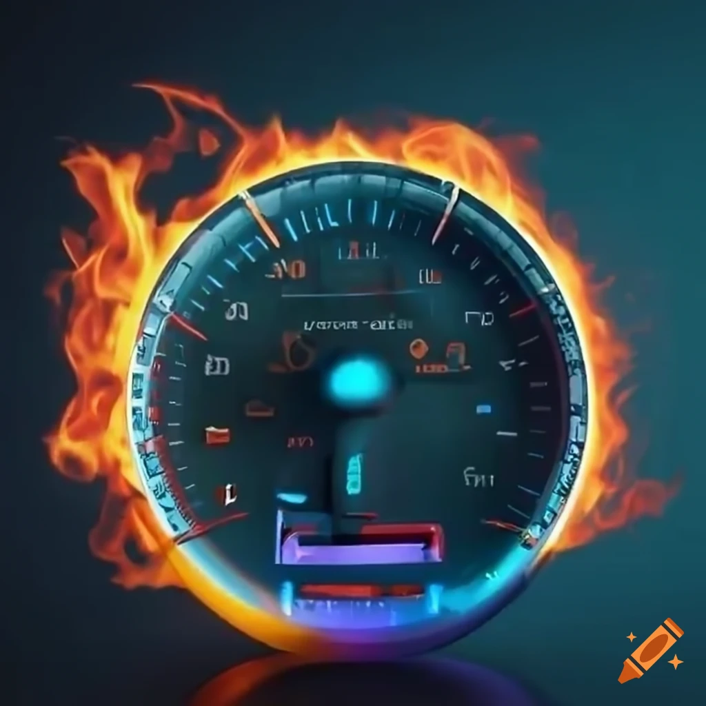 retrowave style speedometer with flames