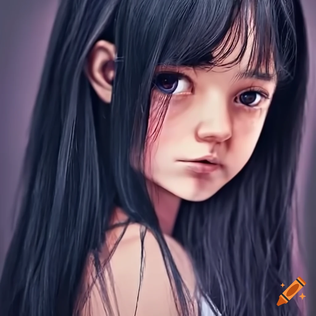 image of a young introverted girl with black hair