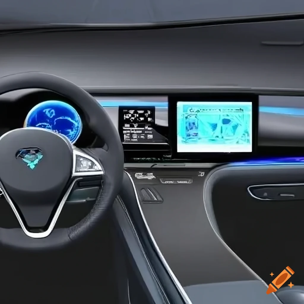 3D holographic electric car dashboard in corporate color #393b90