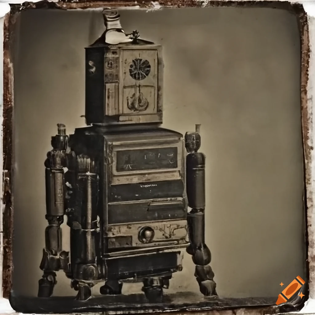 sepia-toned photo of vintage robots