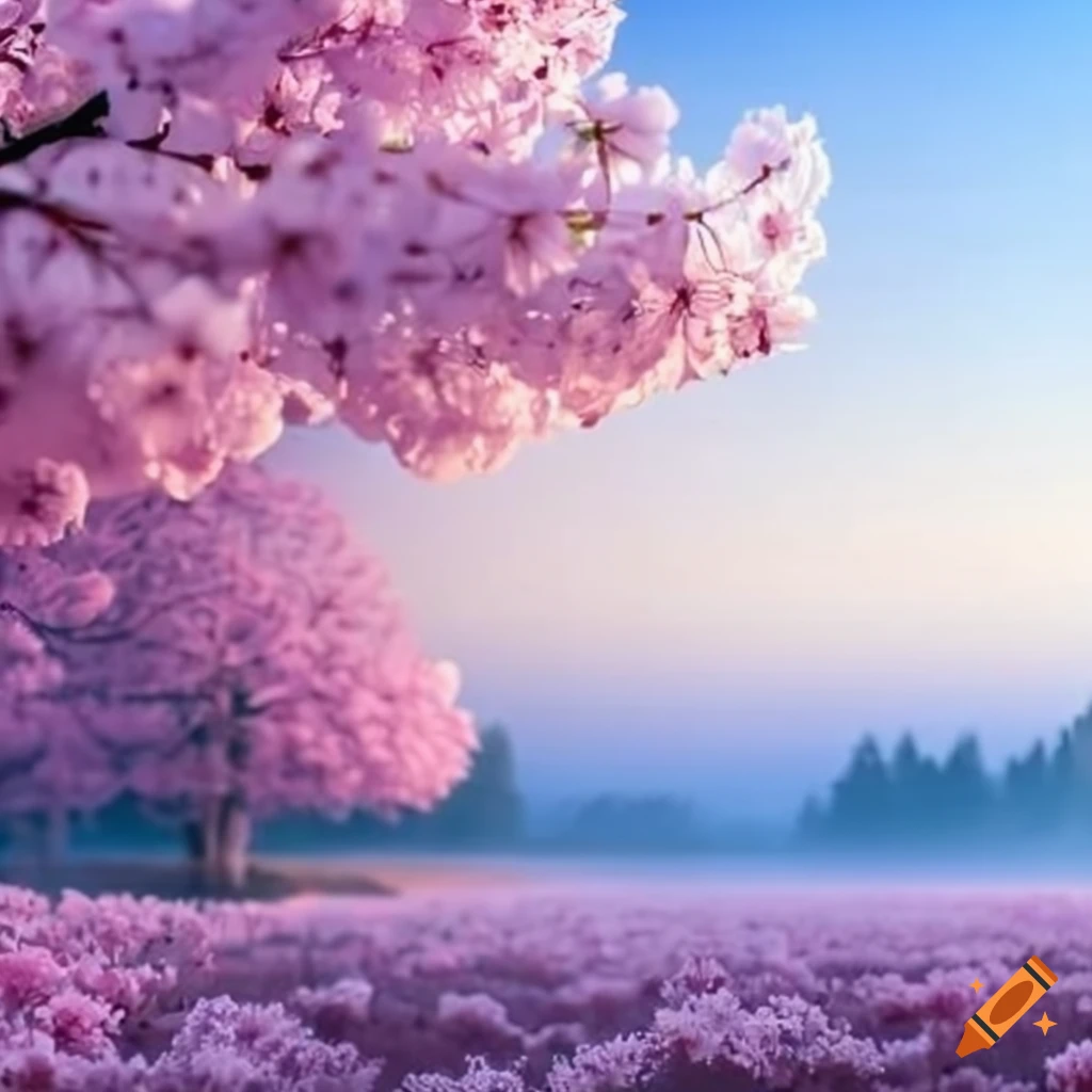 bright sakura landscape in white light
