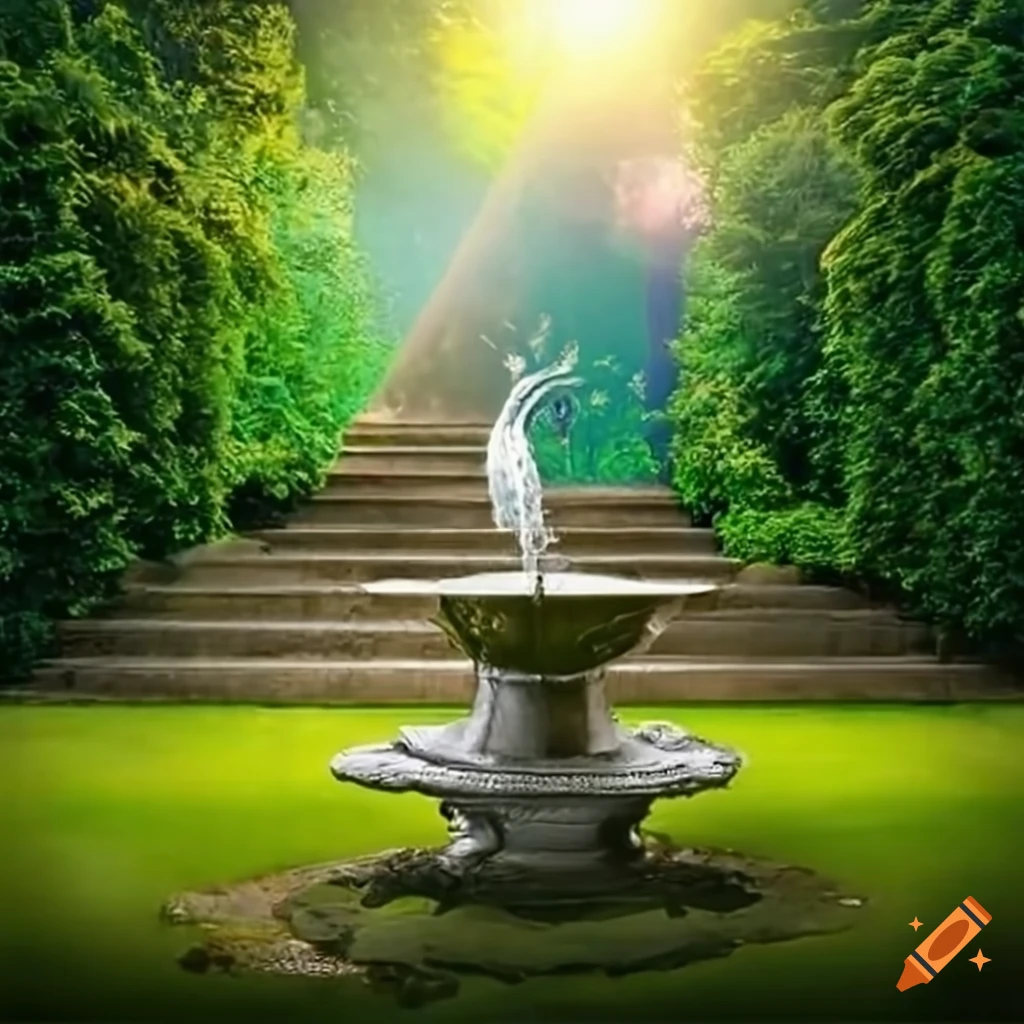 silver peacock statue spreading wings in a garden