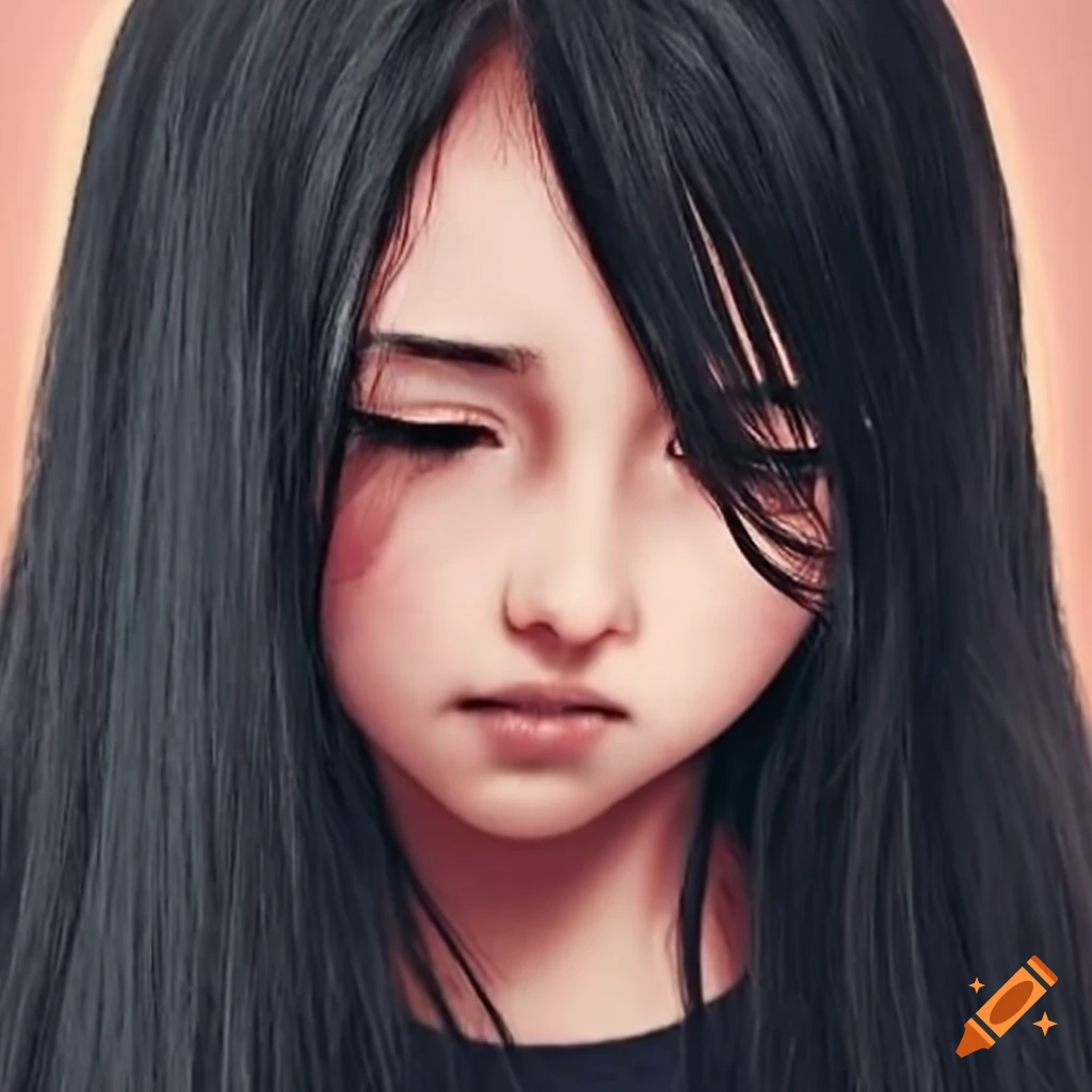 image of a young introverted girl with black hair