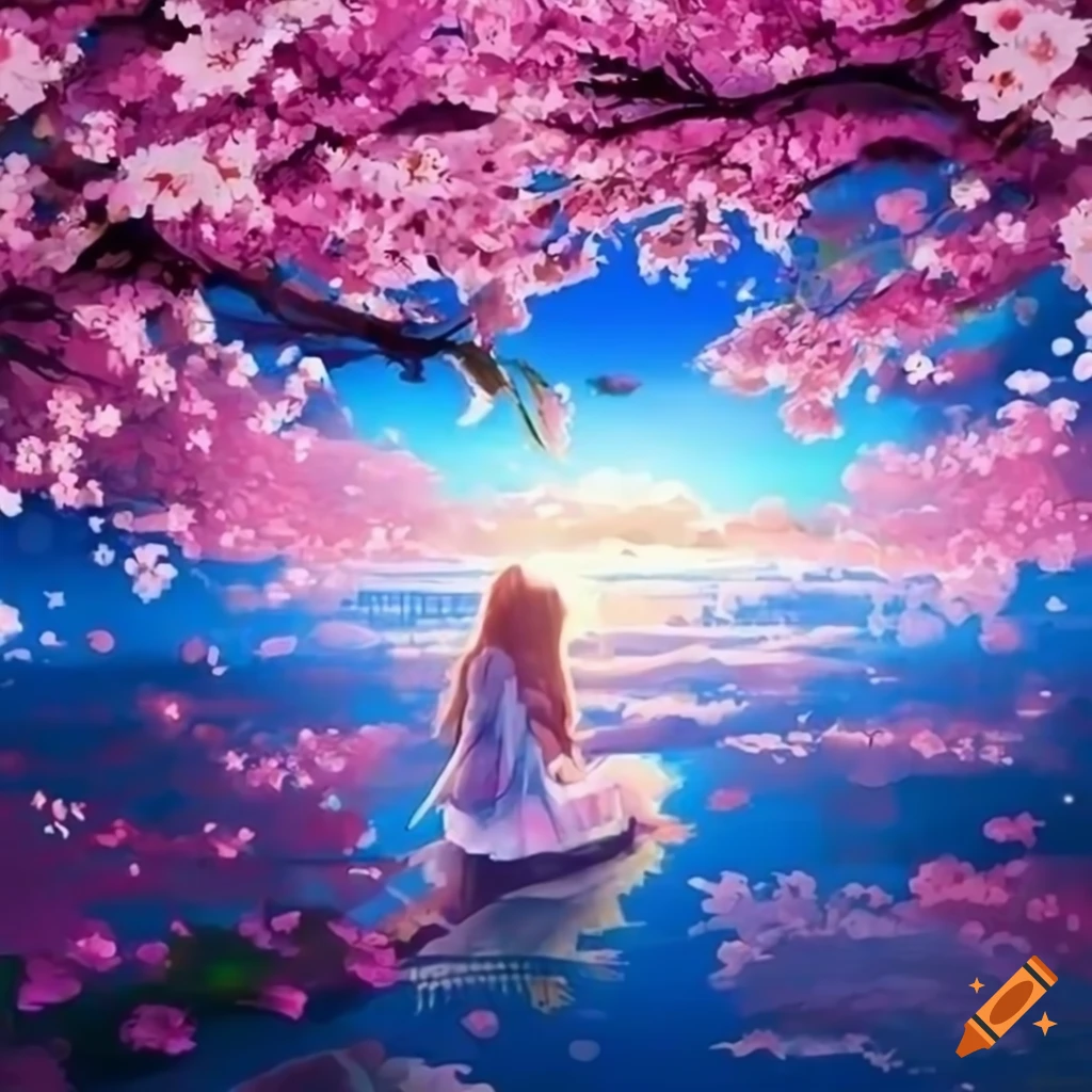 sakura blossoms in a bright and dreamy landscape