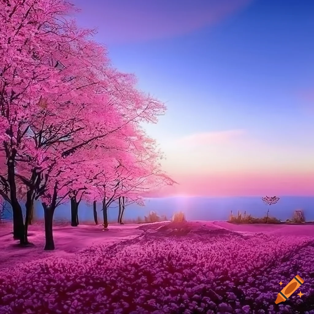 bright and beautiful sakura landscape