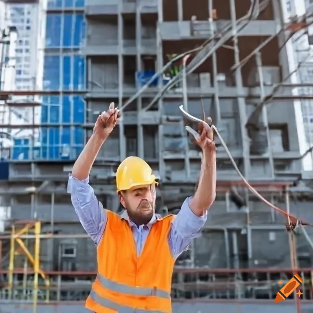 photo of an electrical engineer in front of a construction site