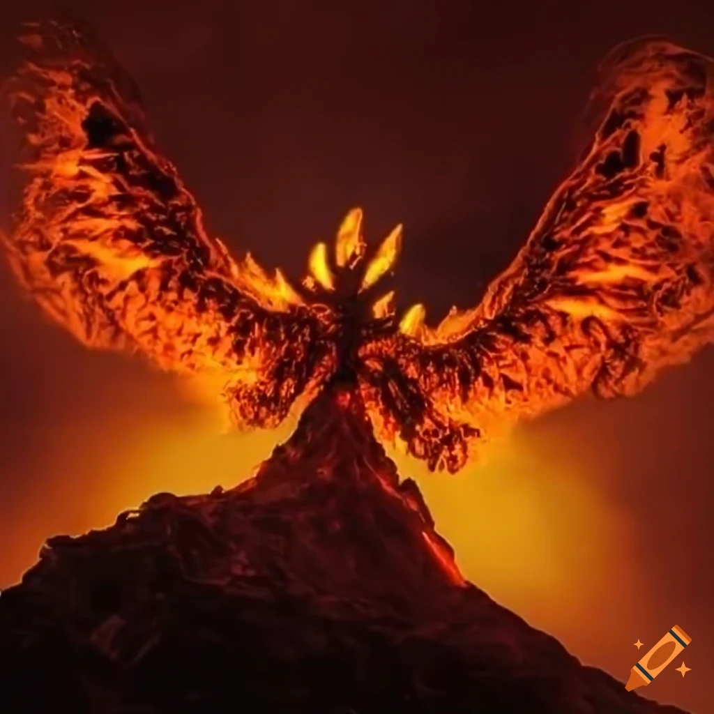a majestic winged elemental surrounded by swirling fall leaves