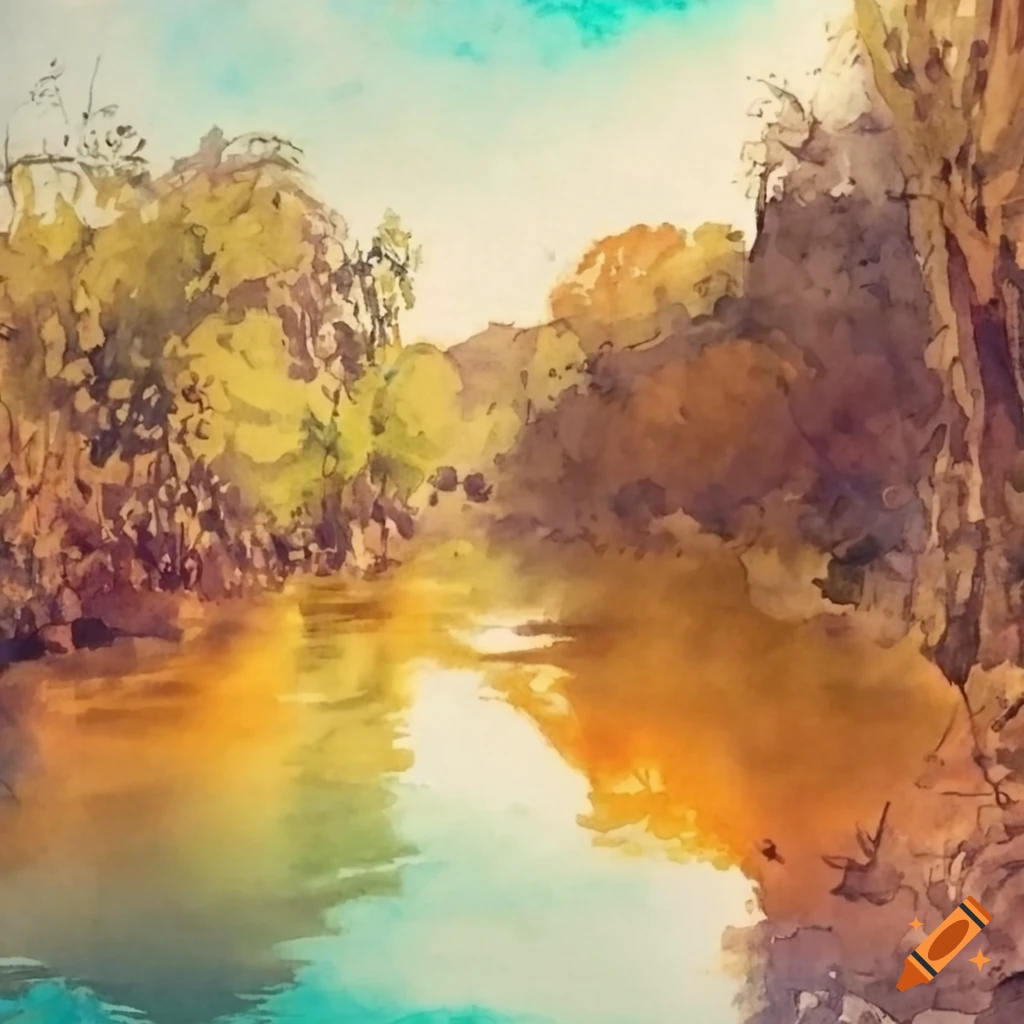 watercolor painting of Nazas River in Mexico