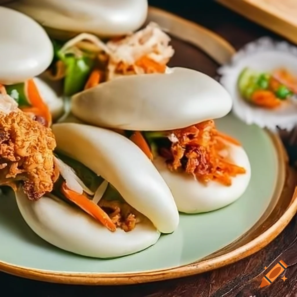 delicious bao buns with tonkatsu chicken and spicy mayo