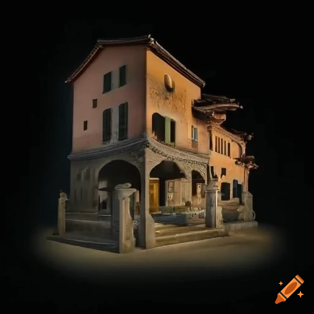 Tuscan Villa with Japanese temple roof and wooden detailing