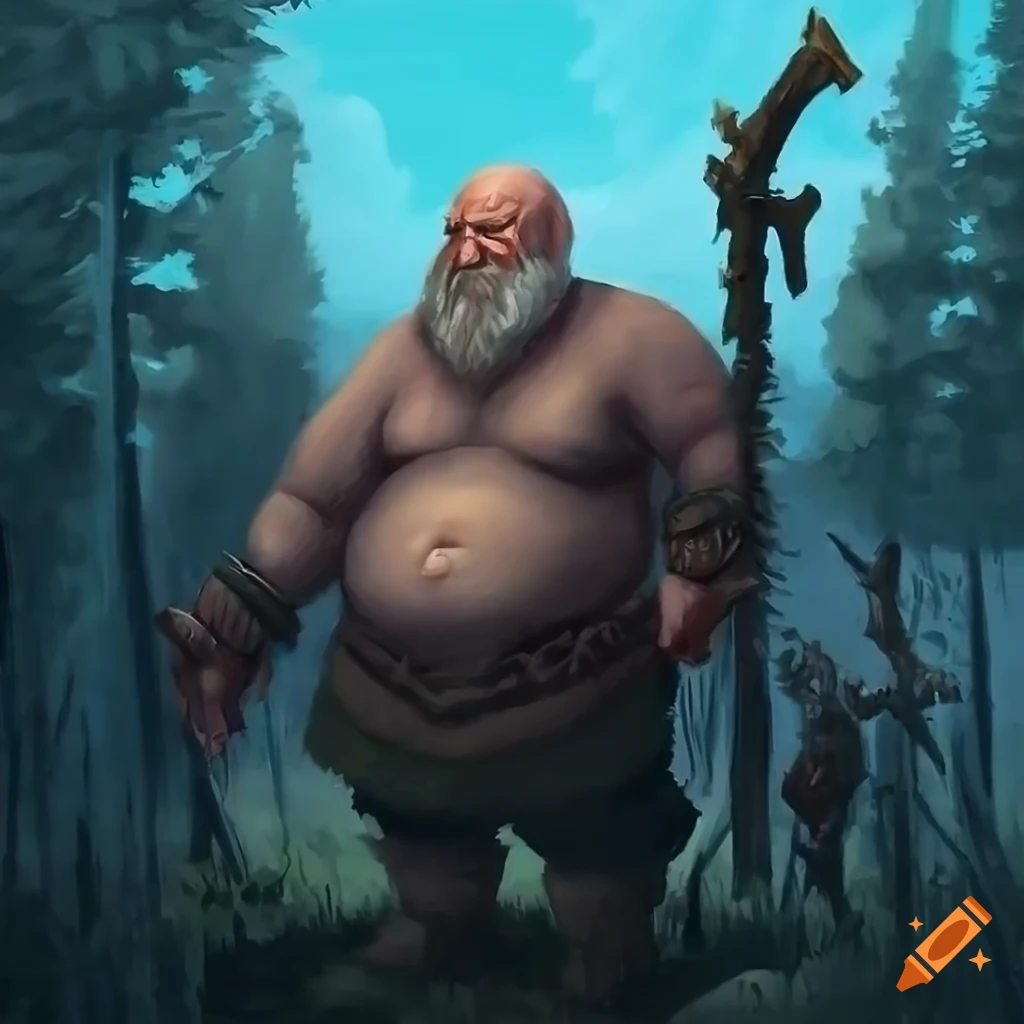 painting of an elderly barbarian man in the taiga