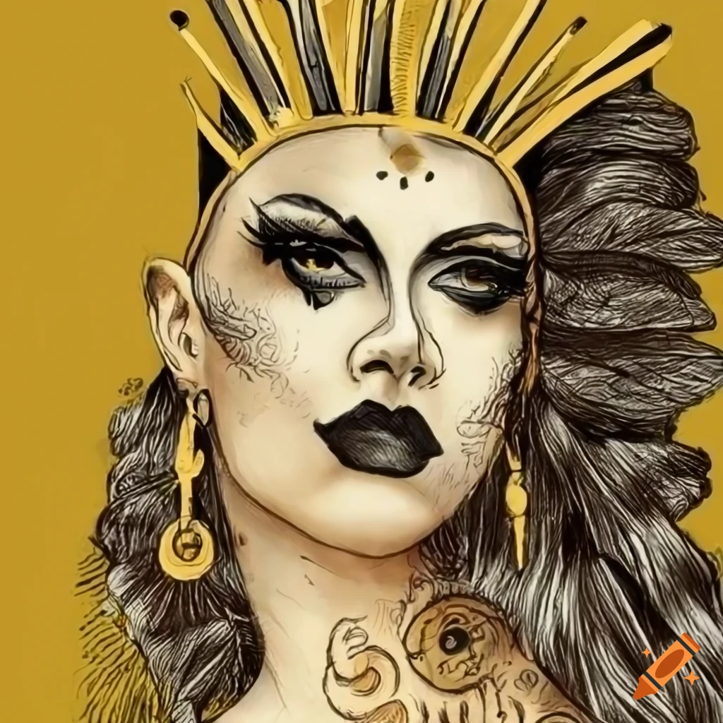 tarot card with a poetic and original drawing of a drag queen