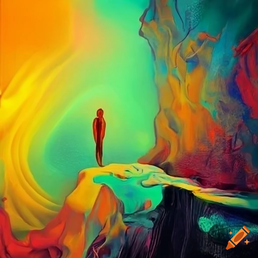 surreal abstract artwork in shades of blue and green