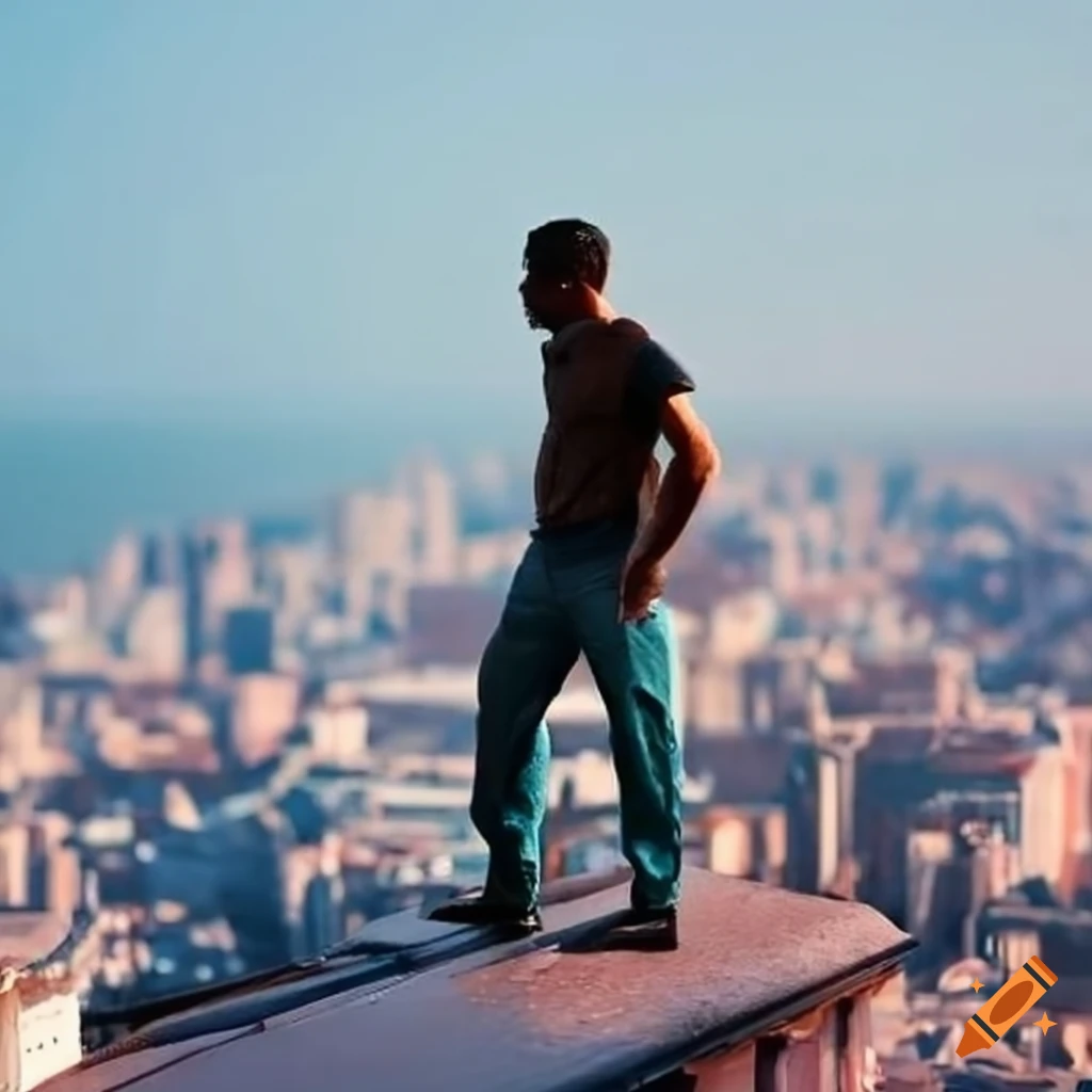 man enjoying the view from a rooftop