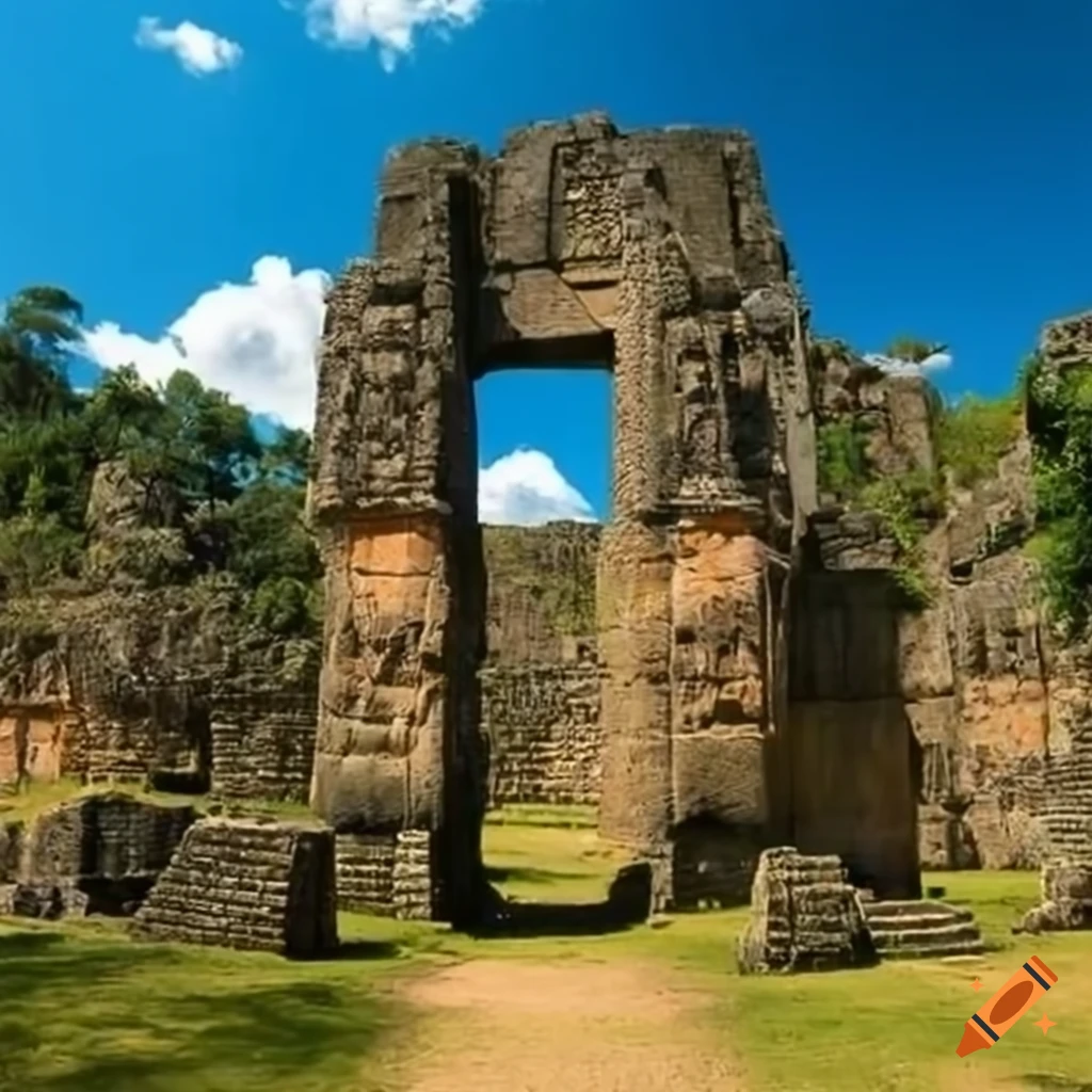 ruins of a South American indigenous city surrounded by vegetation in the 16th century