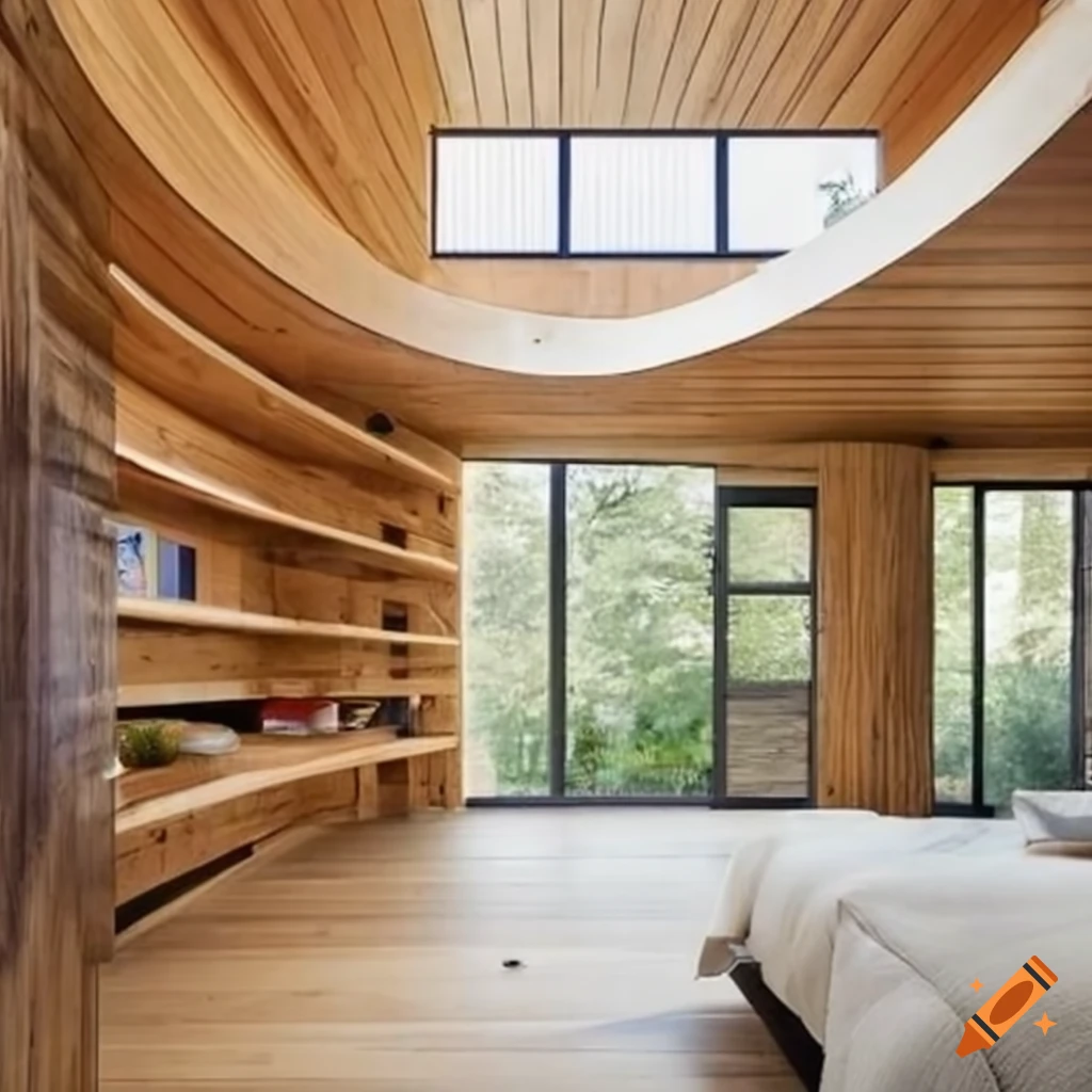 modern house made of solid wood with rounded corners