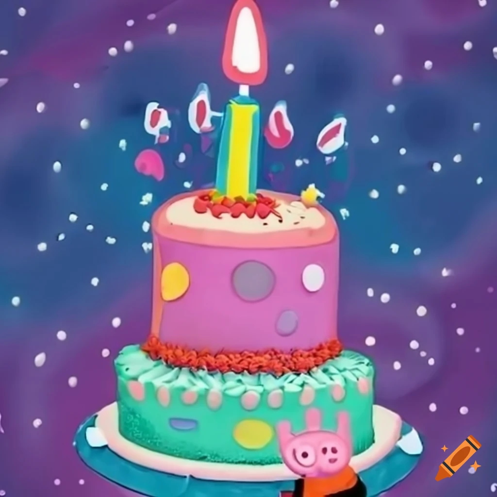 vibrant Peppa Pig 4th birthday cake with family