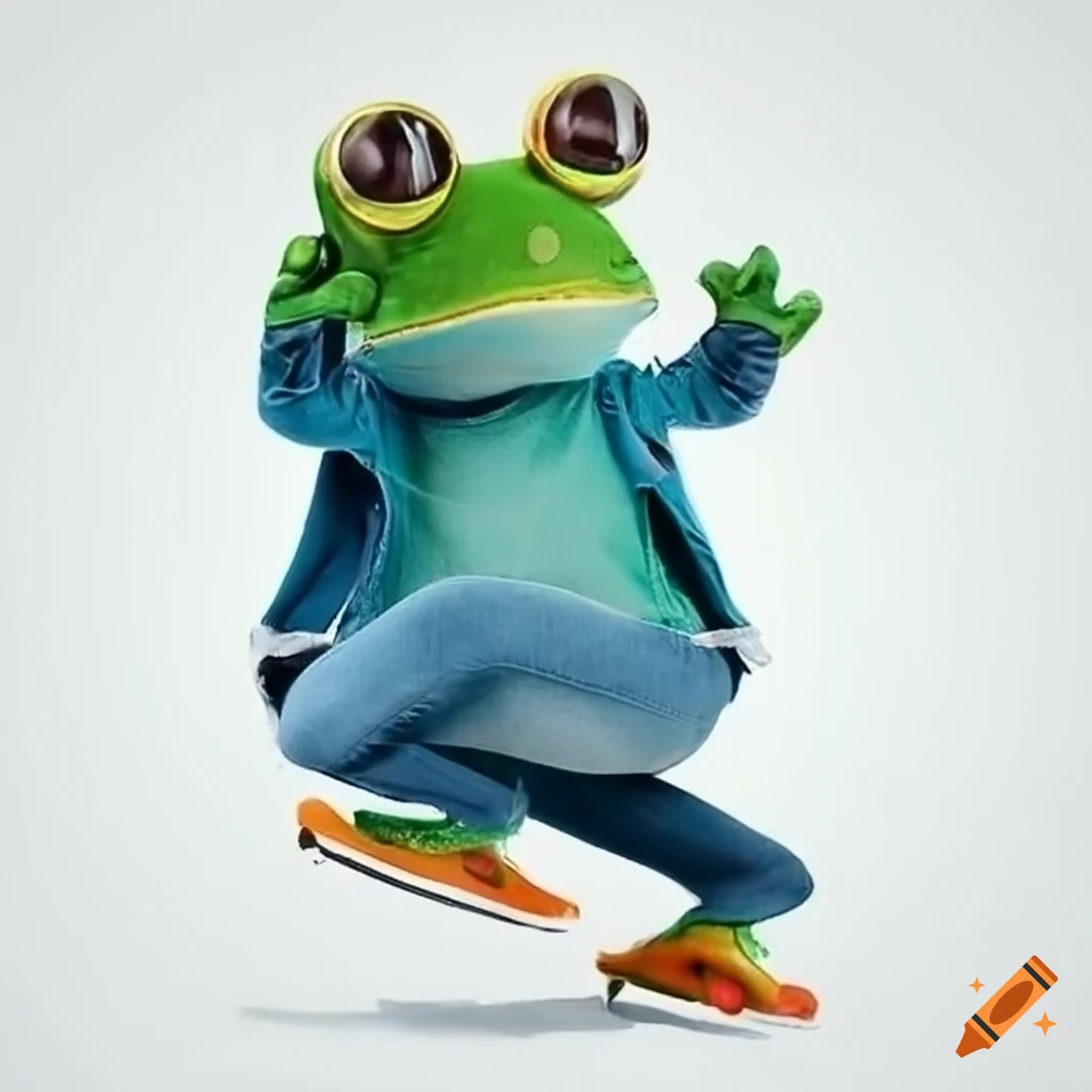 tree frog ice skating in skinny jeans